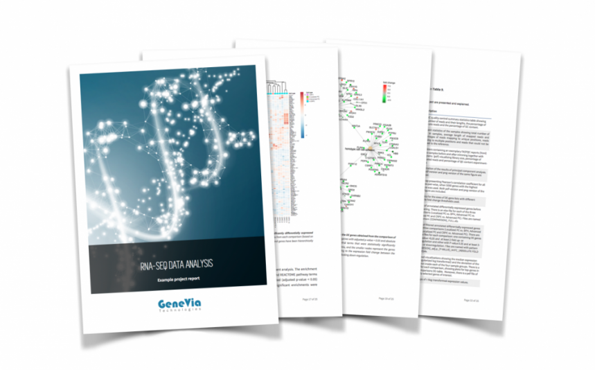 Example of detailed bioinformatics reporting with documented methods, figures, tables and analysis results.