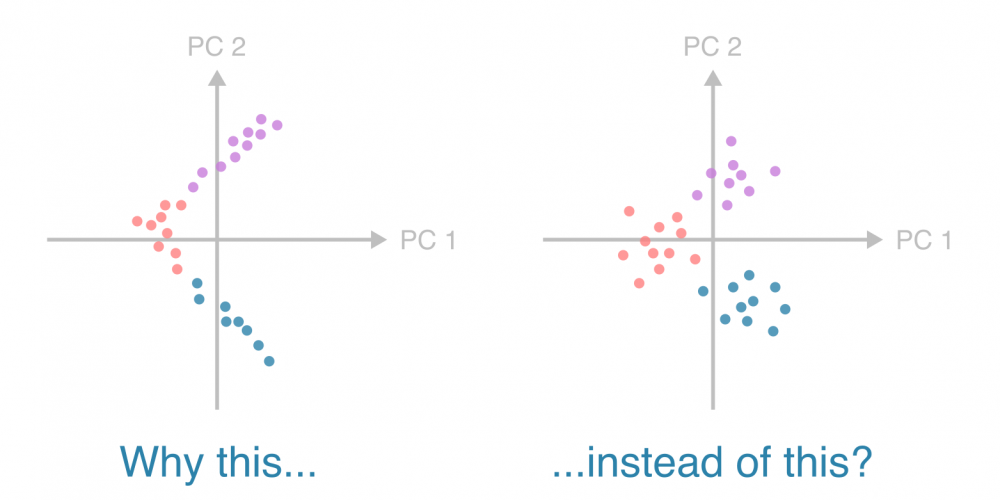 PCA plot with line-like sample patterns illustrating a population genetics troubleshooting case.